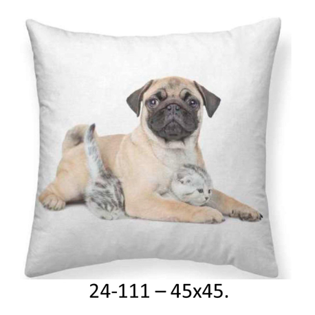 Cojín estampado puppies Buldog y Gato