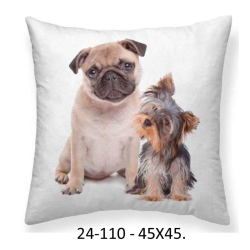 Cojín estampado puppies Buldog y Yorkshire